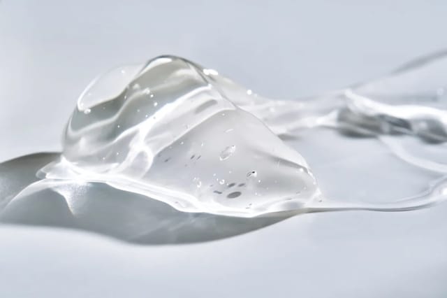 clear-water-based-lubricant-texture-closeup Close-up of clear water-based lubricant gel with glossy texture on a light surface.