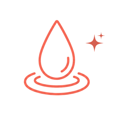 Coral line icon of a water droplet with ripple lines, representing waterproof cleaning.