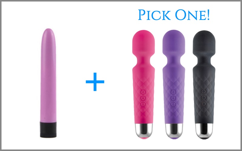 classic lavender vibrator next to wand vibrator in three different colors