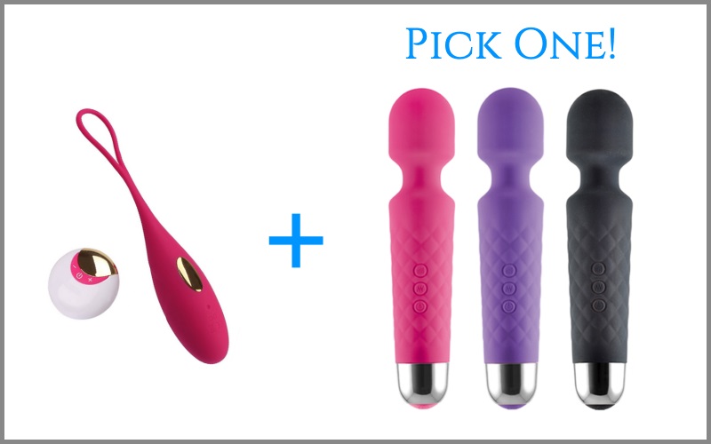 pink egg vibrator next to wand vibrator in three different colors