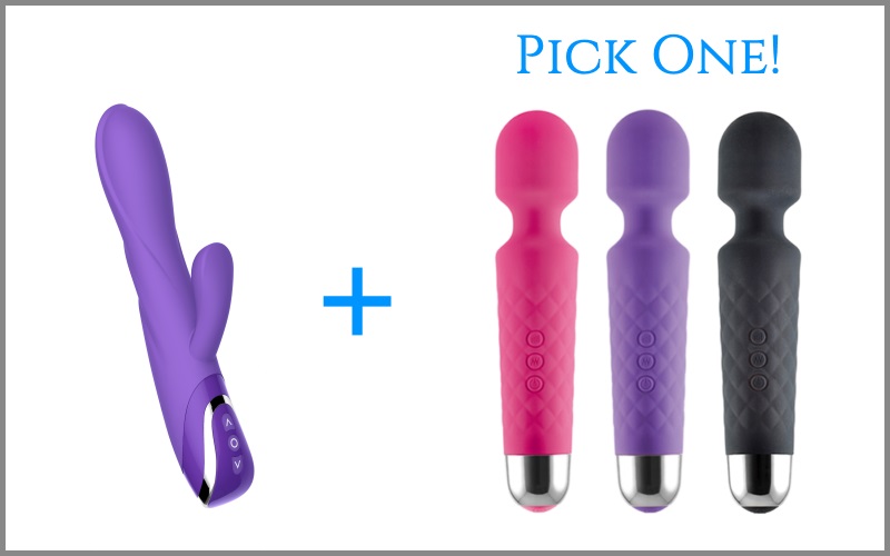 classic black vibrator next to wand vibrator in three different colors