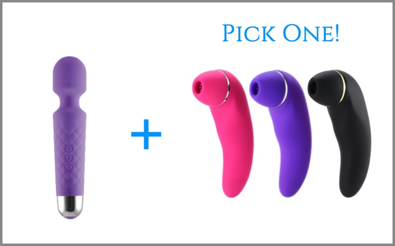 purple wand vibrator next to rabbit vibrator in four different colors