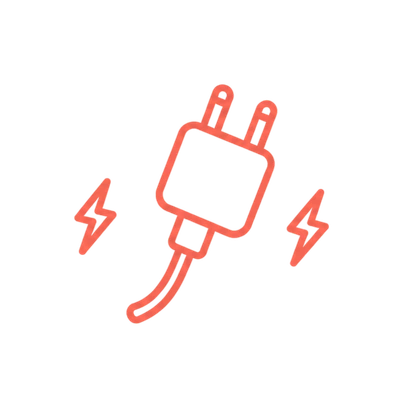 usb-charging-plug-icon Coral line icon of a USB charging plug with lightning bolt accents.